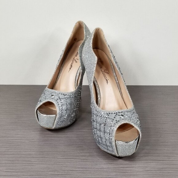 Lauren Lorraine Candy Crystal Peep Toe Pump, Silver, Womens Size 7 M - Picture 4 of 12